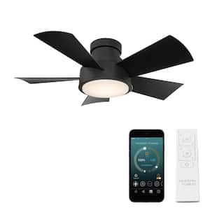 Vox 38 in. Integrated LED Indoor/Outdoor 5-Blade Smart Flush Mount Ceiling Fan in Matte Black with 3000K and Remote
