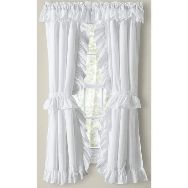 Ellis Curtain Classic Wide Ruffled White Polyester/Cotton Priscilla 84 in. W x 63 in. L Rod Pocket Sheer Curtain Pair