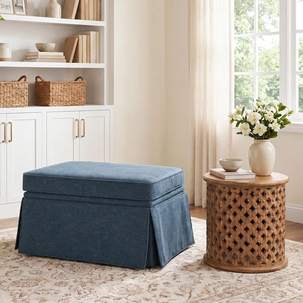 Uixe Navy Blue Chenille Rectangle Storage Ottoman CH0073SC-OT-NY