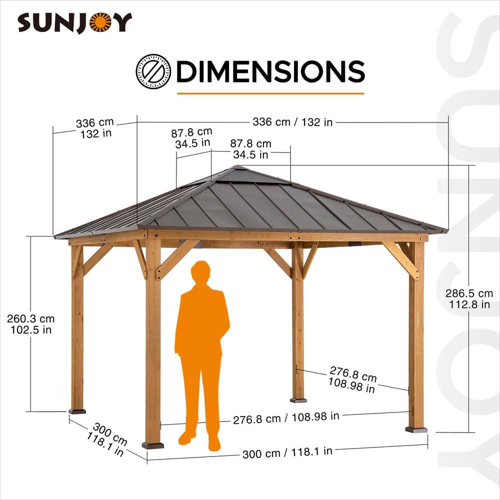 Cedar Framed 11' x 11' Gazebo with Brown Steel Roof