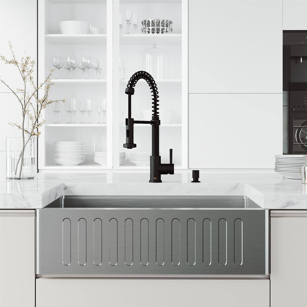 Matte Black Brass Pull-Down Kitchen Faucet with Soap Dispenser