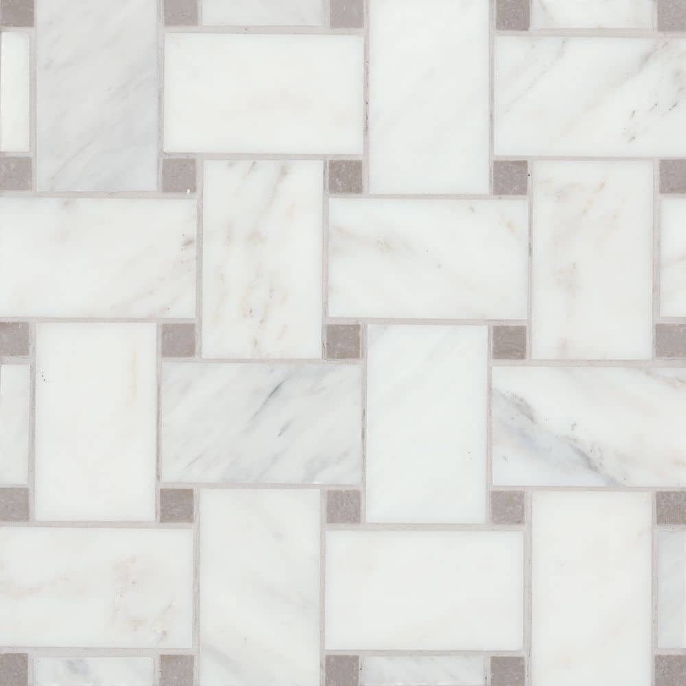 Sample-Jumbo Basketweave Oriental White and Cinder Grey 11.25 in. x 11.25 in. Honed Marble Mosaic Floor Tile price history on PriceWatchPro