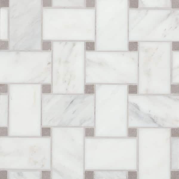 Jumbo Basketweave Oriental White and Cinder Grey 11.25 in. x 11.25 in. Honed Marble Mosaic Floor Tile 8.74 sq. ft./Case