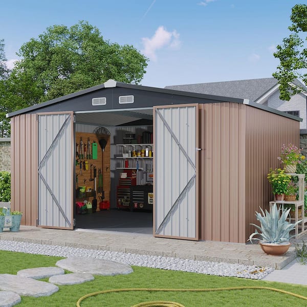11.5 ft. W x 9.4 ft. D Outdoor Storage Metal Shed with Floor and Lock Brown Resin Utility Shed (109 sq. ft. )