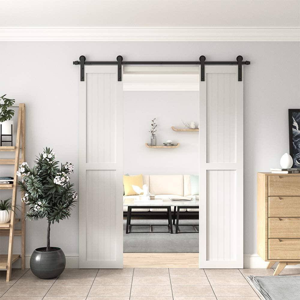 Matte Black Double Barn Door Hardware Kit with I-Strap