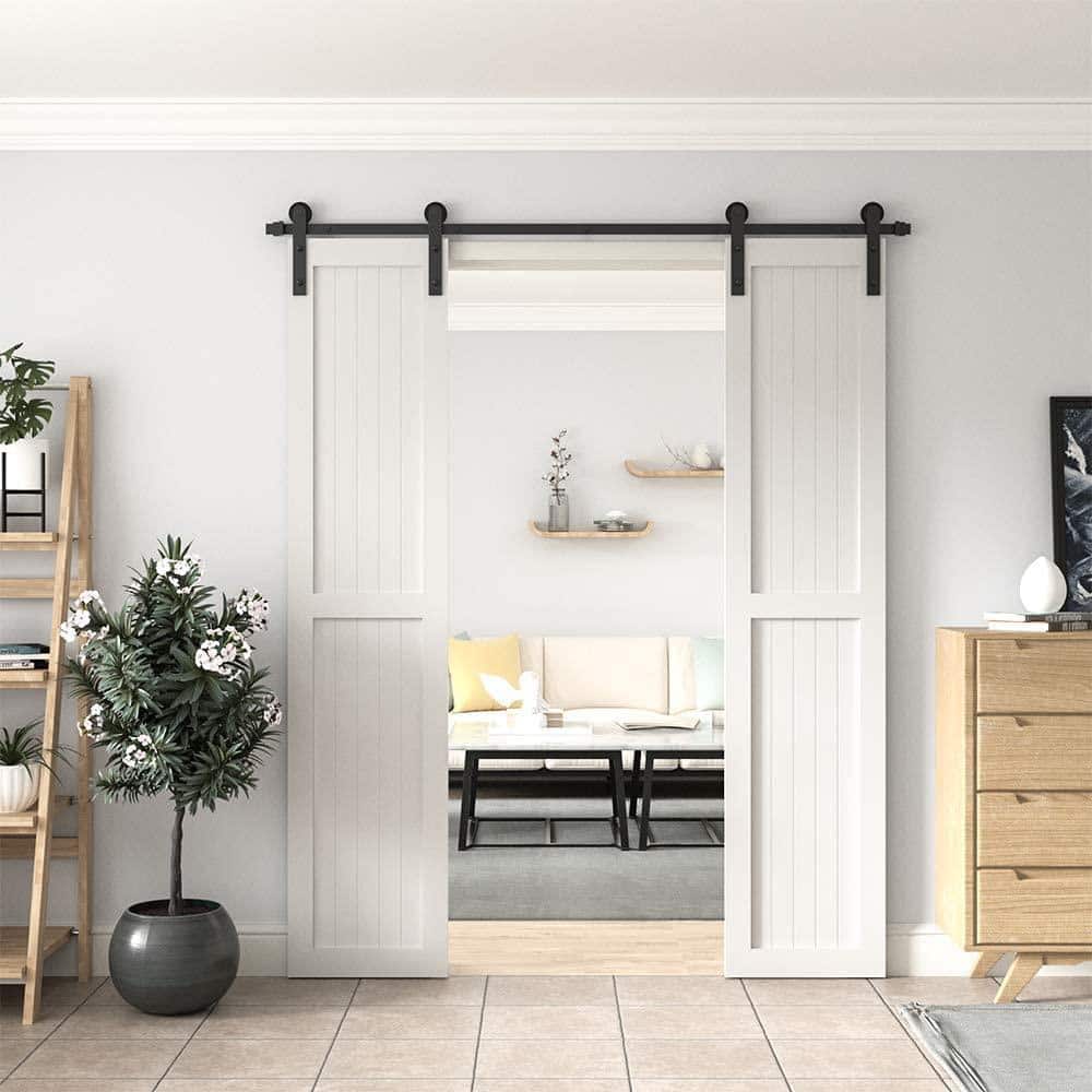 9ft Black Steel Sliding Barn Door Hardware Track Kit
