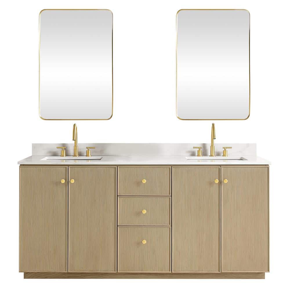  Mercer Island 48 Single Vanity, Latte Oak, Radiant Gold w/Dusk  Grey Glossy Composite Top : Tools & Home Improvement