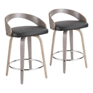 Grotto 24 in. Light Grey and Black Faux Leather Counter Stool (Set of 2)