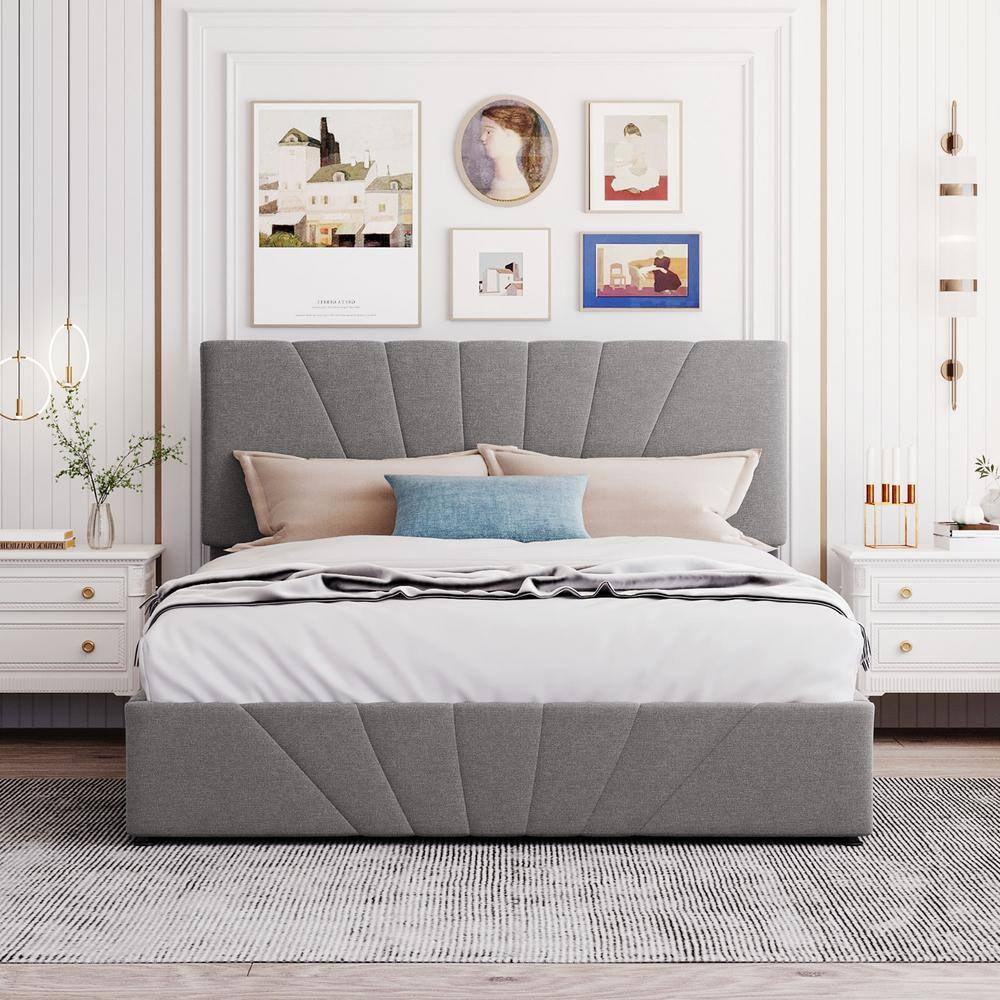 Tegan Queen Size Platform Bed With Trundle/Grey