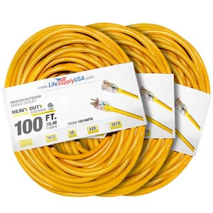 100 ft. 10 Gauge/3 Conductors SJTW Indoor/Outdoor Extension Cord with Lighted End Yellow (3-Pack)