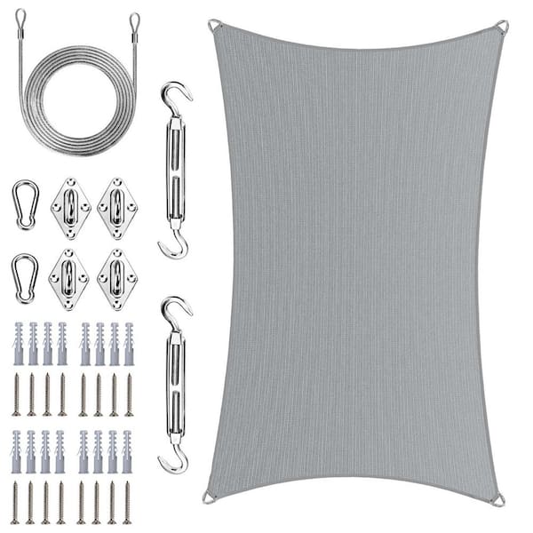 Unbranded 20 ft. x 24 ft. Rectangle Pro Ring Sun Shade Sail with Hardware Kit and Rope-Grey