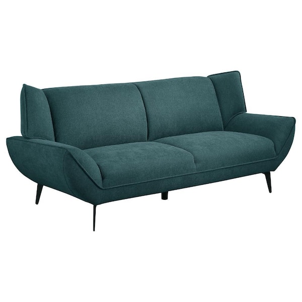Toer 83.5 in. Flared Arm Fabric Rectangle Sofa in Teal Blue and Black