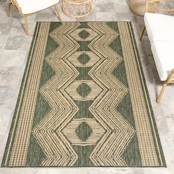 Ranya Tribal Green 4 ft. x 5 ft. Outdoor Area Rug