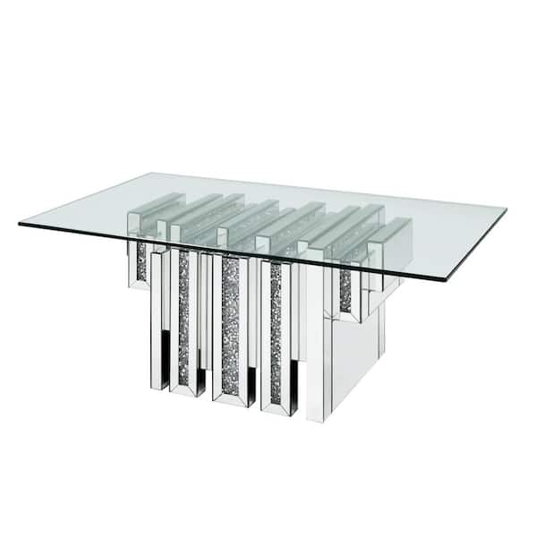 HomeRoots 47 in. Honey Oak & Black Rectangle Glass Coffee Table