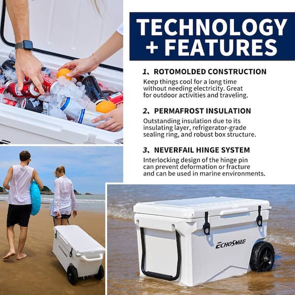 ITOPFOX 75 qt. New White Insulated Box, Chest Cooler with Wheels