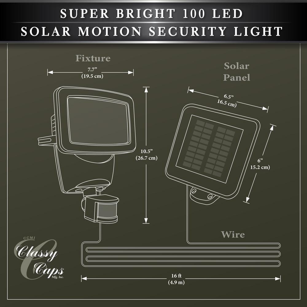 White Metal Solar Motion Sensor Security Light with 100 LEDs