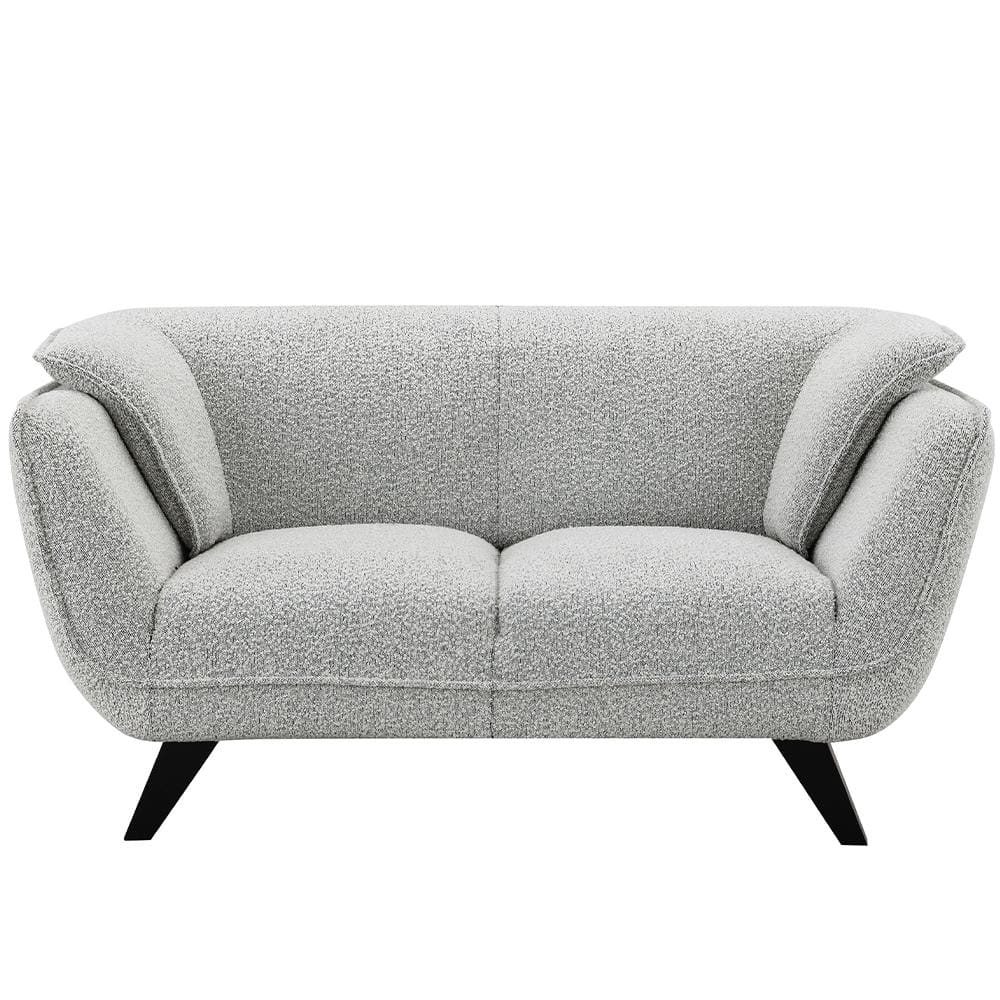 Light Gray Boucle Fabric and Wood Loveseat with Flared Arms