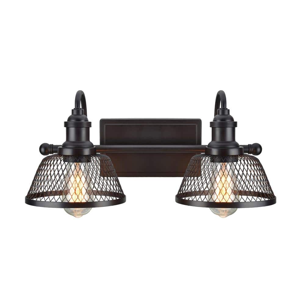 Bronze 2-Light Vanity Fixture with Metal Mesh Shades