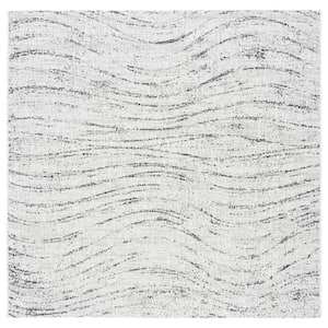 Courtyard Ivory/Gray 7 ft. x 7 ft. Distressed Wave Indoor/Outdoor Patio  Square Area Rug