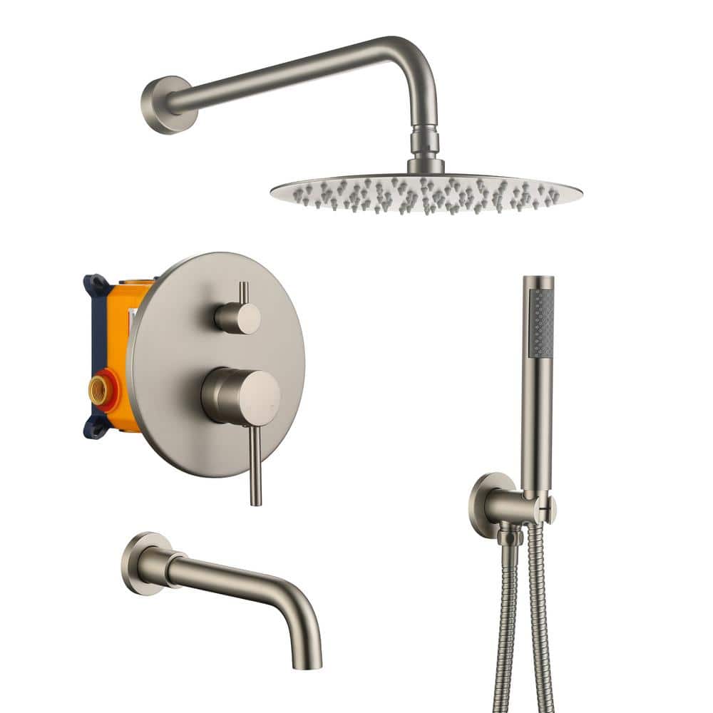 Wall Mount Single Handle 1-Spray Tub and Shower Faucet 1.8 GPM in. Brushed 