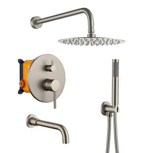 Wall Mount Single Handle 1-Spray Tub and Shower Faucet 1.8 GPM in. Brushed Nickel S1 Pressure Balance Valve Included