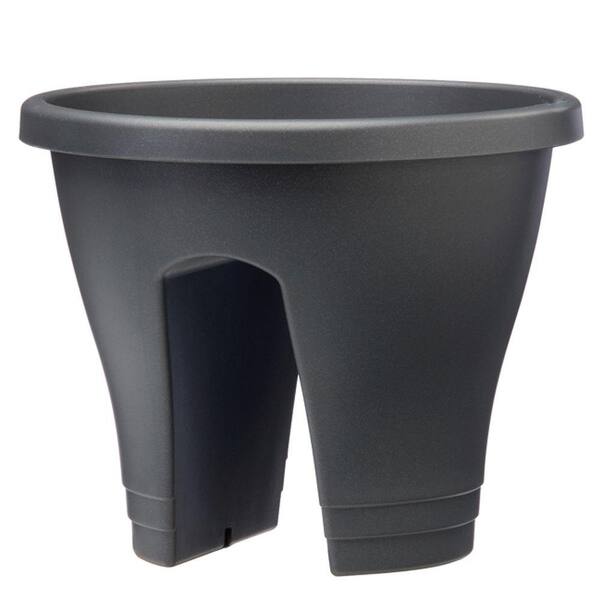 Unbranded 11-1/2 in. Round Anthracite Flower Bridge Plastic Planter (Set of 2)