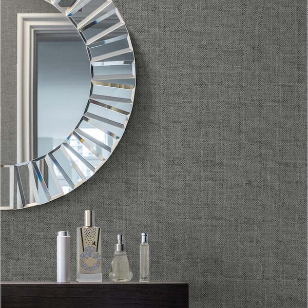 57.5 sq. ft. Sleek Charcoal Abington Faux Linen Nonwoven Paper Unpasted Wallpaper Roll