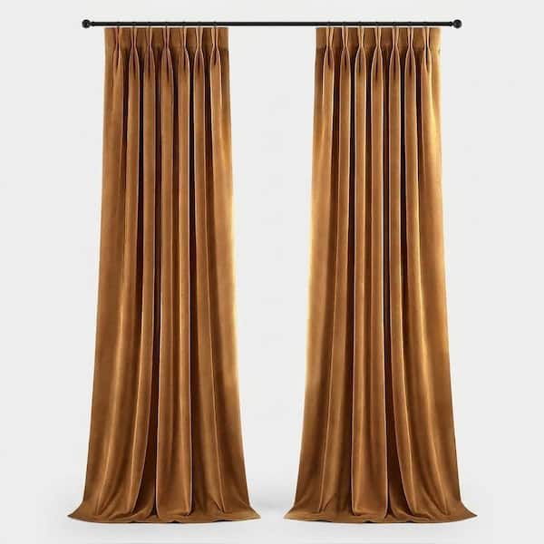 Gold Brown Velvet 40 in. W x 96 in. L Back Tab Blackout Curtain(Set of 2)