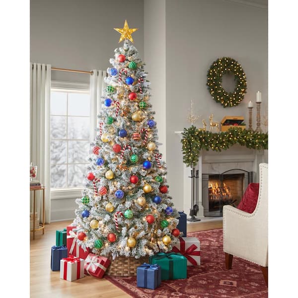 7.5 ft. Festive Mixed Pine Flocked LED Pre-Lit Artificial Christmas Tree T12