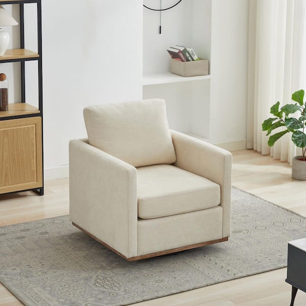 Noble House Aurelius Beige Modern Upholstered Chenille 360 Degree Swivel Accent Chair
