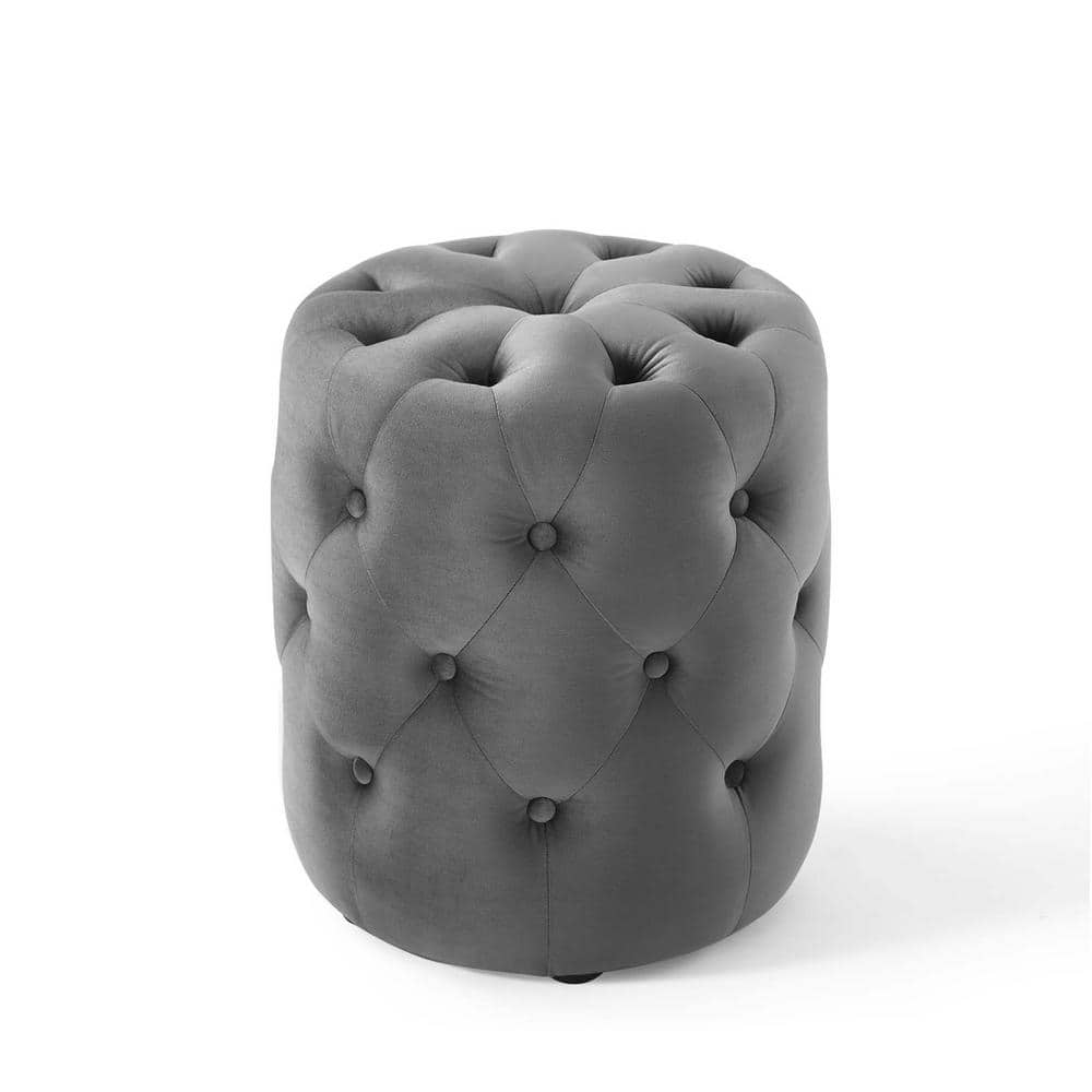 Amour 15.5'' Gray Performance Velvet Tufted Round Ottoman