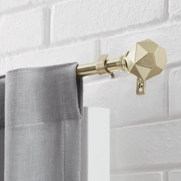 36 in. - 66 in. Telescoping 3/4 in. Single Curtain Rod Kit in Champagne with Geometric Finials