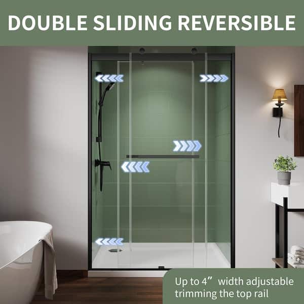 44 in. W - 48 in. W x 74 in. H Sliding Semi-Frameless Shower Door in Matte Black with 5/16 in. (8 mm) Clear Glass