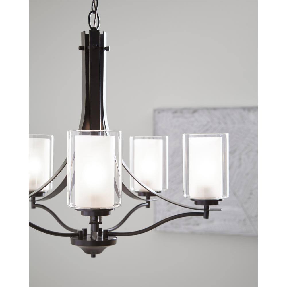 Elmwood Park Bronze 5-Light Chandelier with Satin Etched Glass