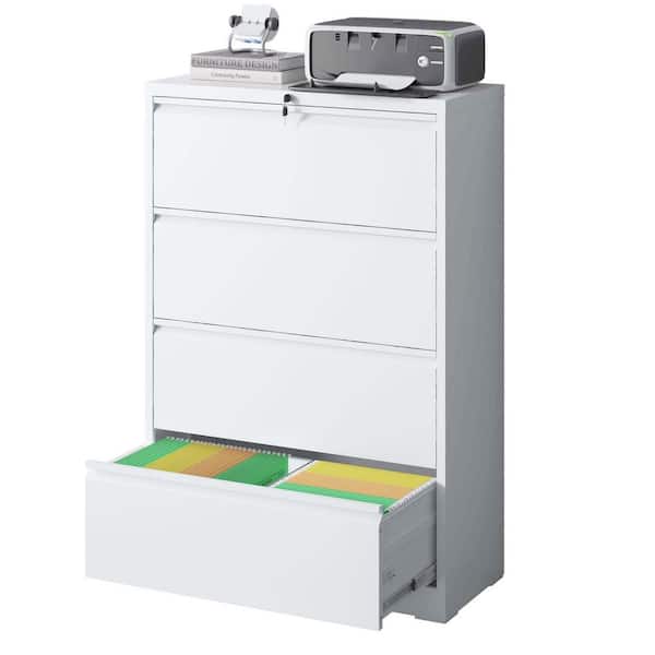 Unbranded 4-Drawer White 52.28 in. H x 35.43 in. W x 15.75 in. D Metal Lateral File Cabinet Locked By Keys Storage Cabinet