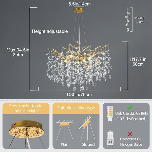 PUYRNF 10-Lights 30 in. Dimmable Tree Branch Shape Gold