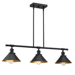Westworld 36.25 in. 3-Light Island Pendant Chandelier with Matte Black and Gold Painting Inside