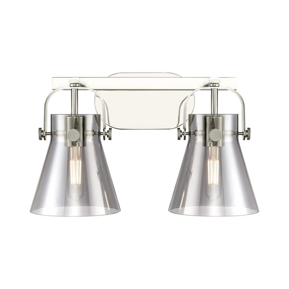 Pilaster II Cone 17 in. 2-Light Polished Nickel Vanity Light with Black Glass Shade price history on PriceWatchPro