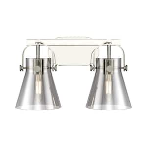 Pilaster II Cone 17 in. 2-Light Polished Nickel Vanity Light with Glass Shade