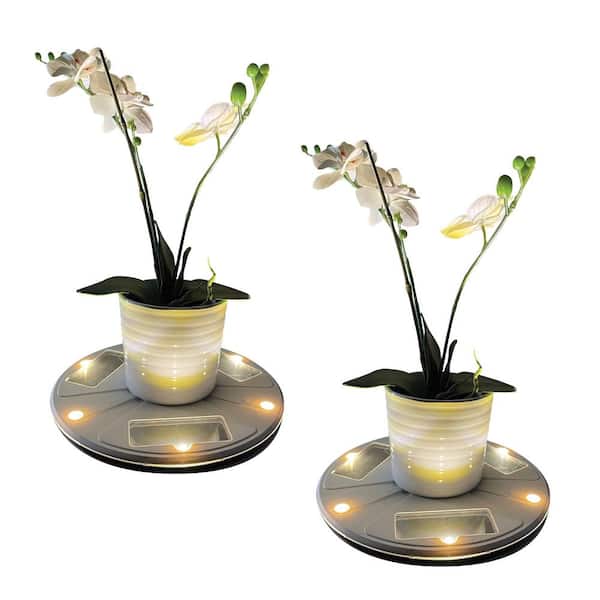GAMA SONIC 10.5 in. Outdoor Flower Planter Solar Pot Stand Light With Uplight Accent for Deck Pathway Patio and Walkway (2-Pack)
