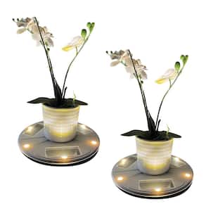 10.5 in. Outdoor Flower Planter Solar Pot Stand Light With Uplight Accent for Deck Pathway Patio and Walkway (2-Pack)