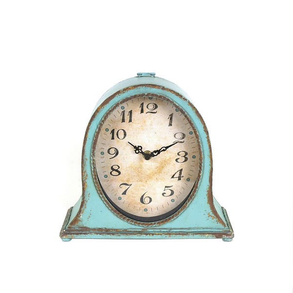 Storied Home Aqua Blue Analog Decorative Metal Mantel Clock