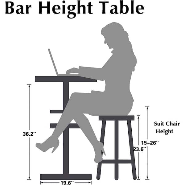 Round Bistro Bar Table 36.2 in. Height, 23.6 in. High Wooden Top, Sturdy Metal Frame with Pedestal, Brown