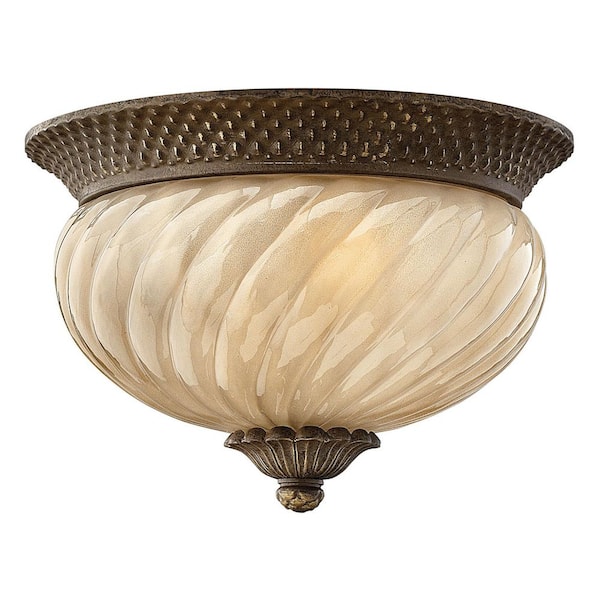 Plantation 2-Light Pearl Bronze Outdoor Flush Mount Light