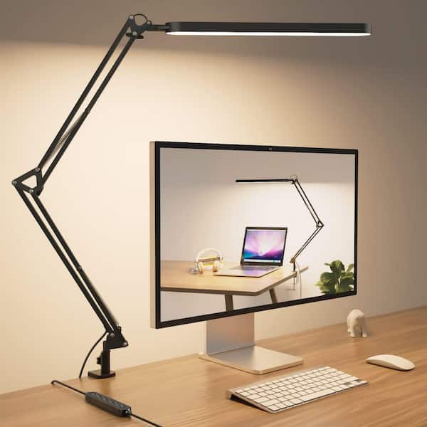 31.5 in. Black LED Clip-On Desk Lamp Adjustable Swing Arm Dimmable 5-Color Modes 11-Brightness Levels with Timer