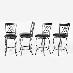 Wichita 24 in. Black High Back Metal Frame Swivel Counter Barstool With Faux Leather Cushioned Seat (Set of 4)