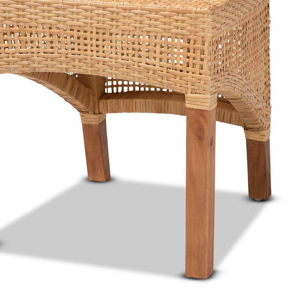 Natural Brown Mahogany Wood and Cane Dining Chair Set