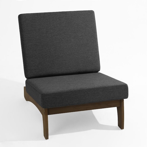 Uixe Brown Acacia Wood Outdoor Lounge Chairs with Dark Gray Cushions (Set of 2)