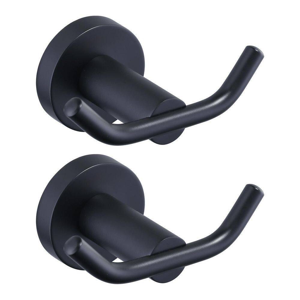 Wall Mount J-Hook Double Robe/Towel Hook Double Robe Hook in Matte Black (2-Pack)