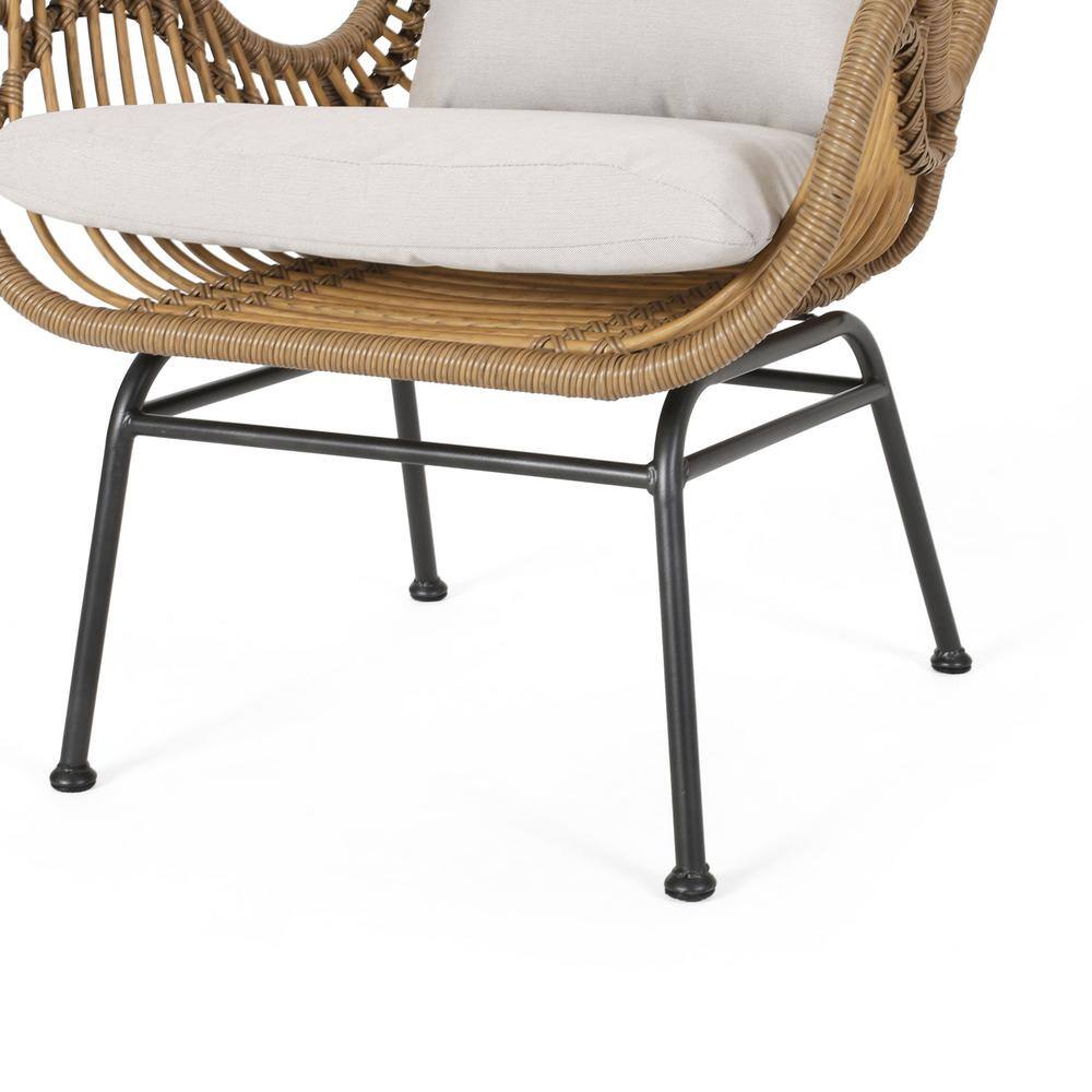 Sleek Modern Rattan Club Chairs with Cushions, Light Brown, Set of 2